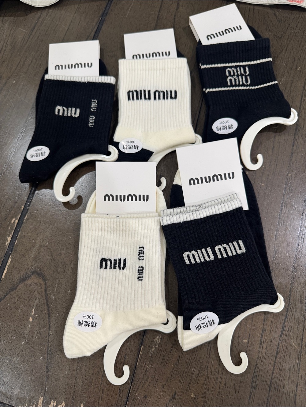 Miu Miu Black & White Ribbed Logo Ankle Socks Pack